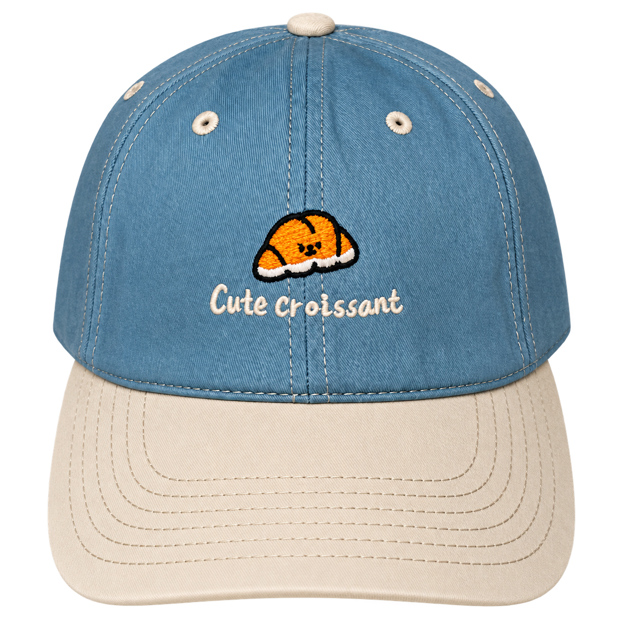 Casquette adolescent Cute Croissant bleue et beige