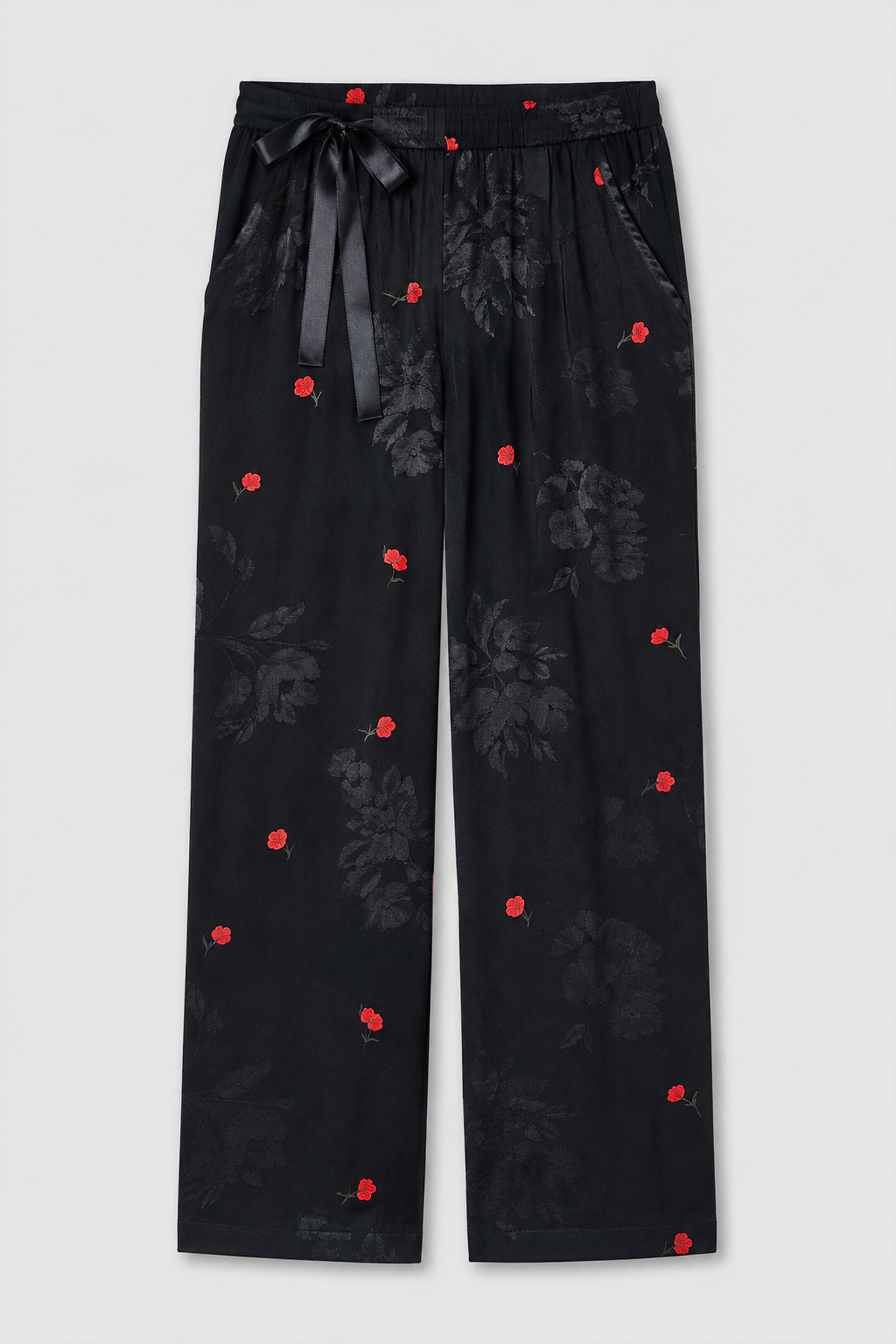 Pyjama Noir à Fleurs Rouges – Image 2