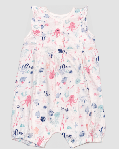 Seconde main - Barboteuse bébé blanche à motifs marins pastel