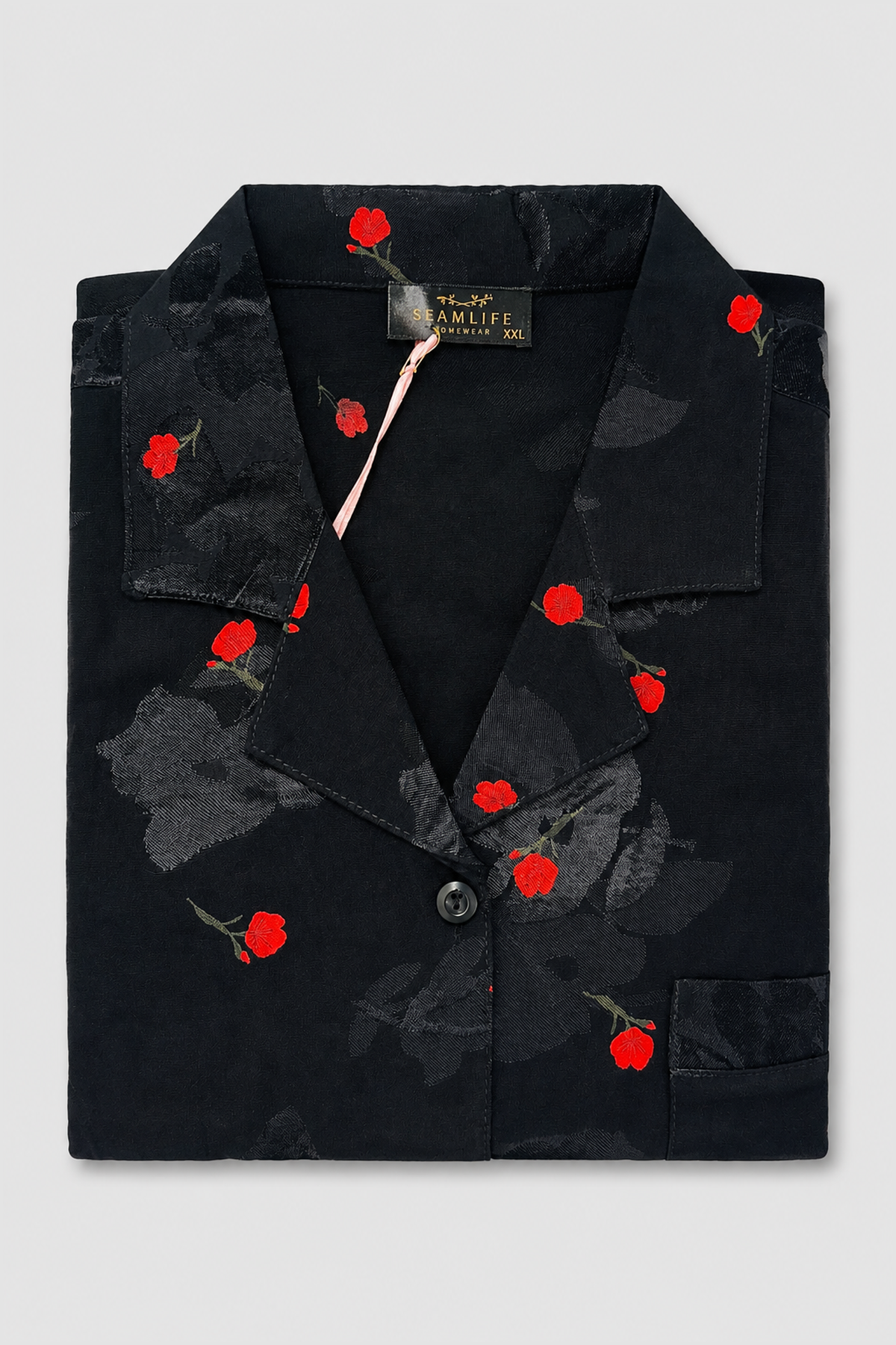 Pyjama Noir à Fleurs Rouges