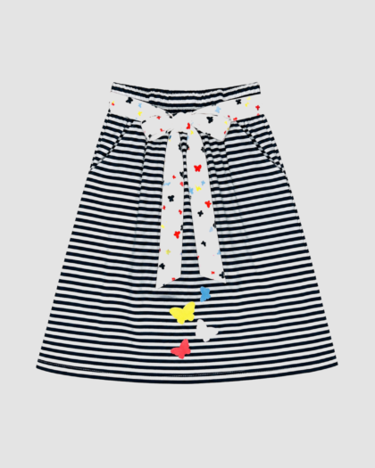 Seconde main – Jupe rayée bleu marine à papillons