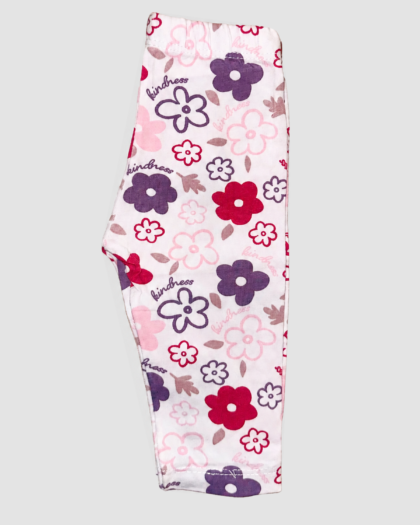 Seconde main - Legging bébé blanc à motifs fleurs roses et violettes