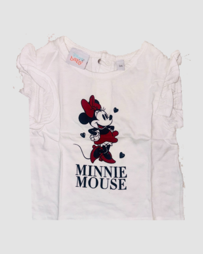 Seconde main - T-shirt bébé blanc Minnie Mouse à manches volantées