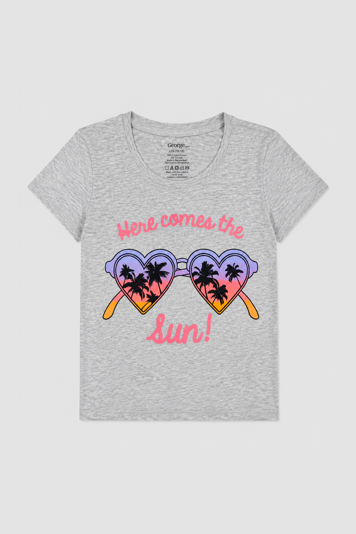Seconde main – T-shirt gris à lunettes cœur et palmiers
