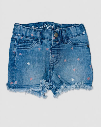 Seconde main – Short en jean à petits cœurs et finitions effilochées