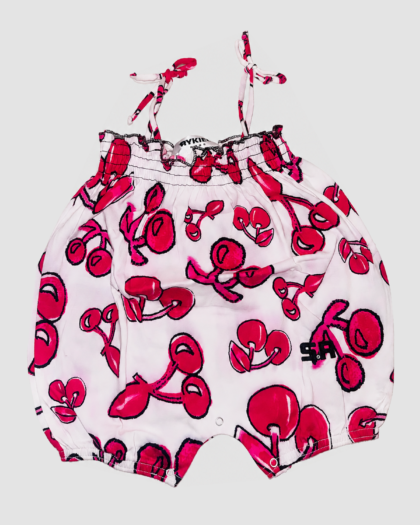 Seconde main - Barboteuse bébé blanche à motifs cerises fuchsia