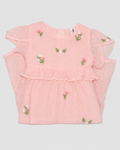 Seconde main – Robe rose en voile brodé