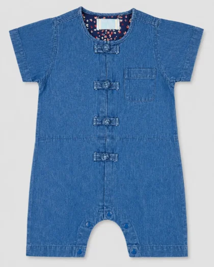 Seconde main – Barboteuse en denim à nœuds