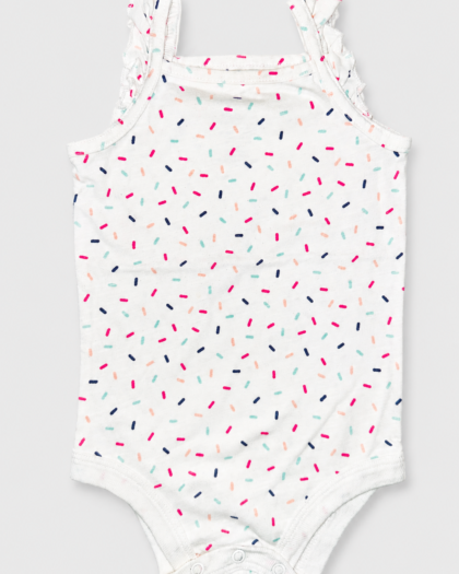 Seconde main - Body bébé blanc à fines bretelles et motifs confettis