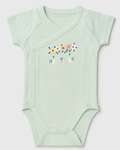 Seconde main - Body bébé vert menthe cache-cœur à motif floral