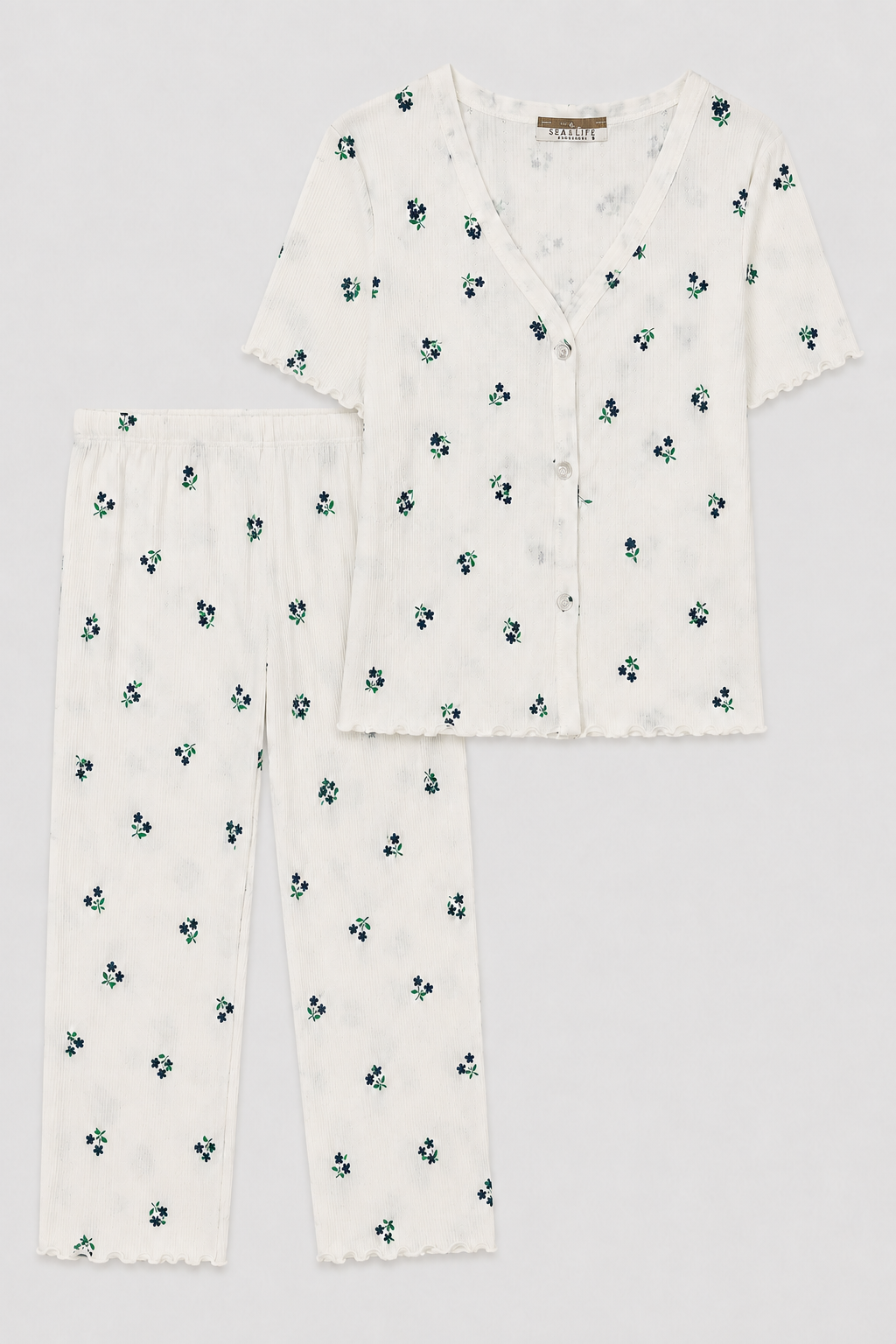 Pyjama Floral Blanc à Fleurs Bleues – Seam Life – Image 2