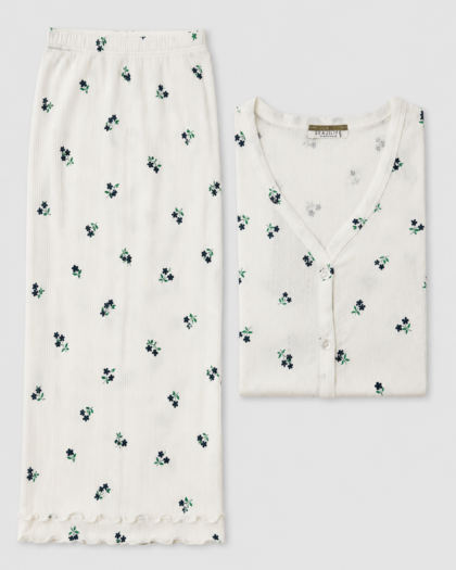 Pyjama Floral Blanc à Fleurs Bleues – Seam Life