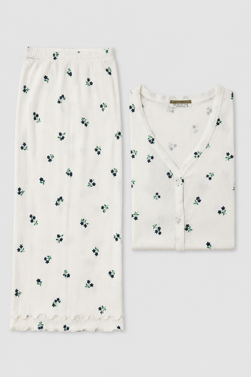 Pyjama Floral Blanc à Fleurs Bleues – Seam Life