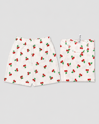 Ensemble Pyjama Short Blanc aux Cerises