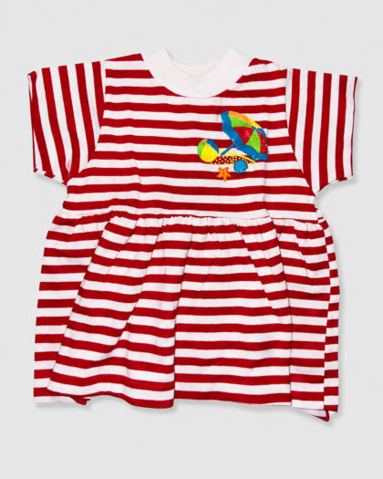 Seconde main - Robe enfant rayée rouge et blanche à motif plage