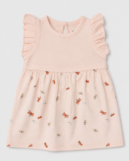 Seconde main - Robe bébé rose saumon à motifs libellules