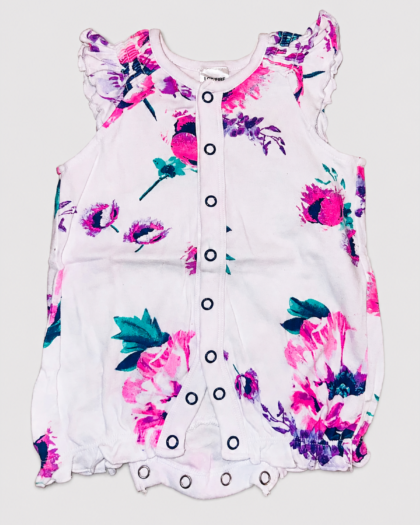 Seconde main – Barboteuse blanche à fleurs colorées