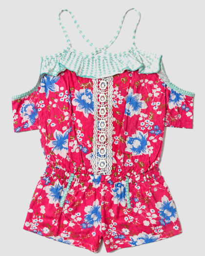 Seconde main – Combishort rose fleuri à dentelle