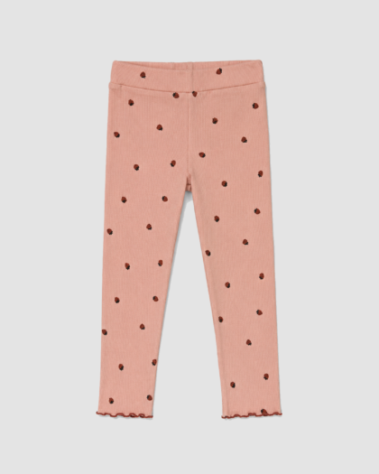 Seconde main – Legging rose côtelé à petites fraises