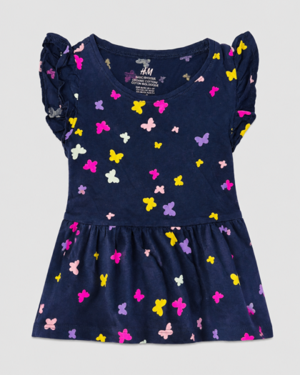 Seconde main – Robe bleu marine à papillons multicolores