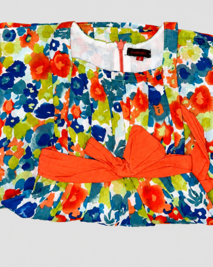 Seconde main – Robe fleurie multicolore à nœud orange