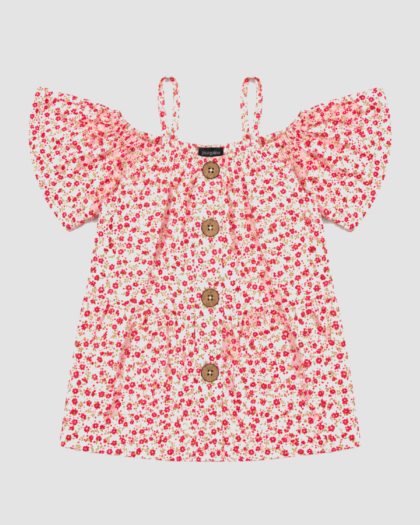 Seconde main – Robe rose fleurie à épaules dénudées