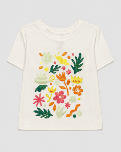 Seconde main – T-shirt blanc à motifs fleuris scintillants