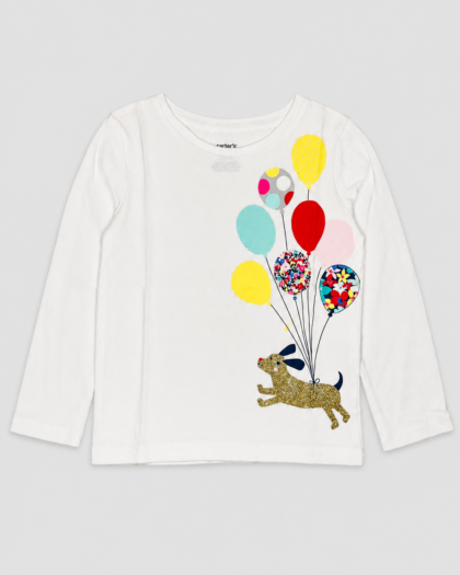 Seconde main- T-shirt blanc Chien et ballons colorés