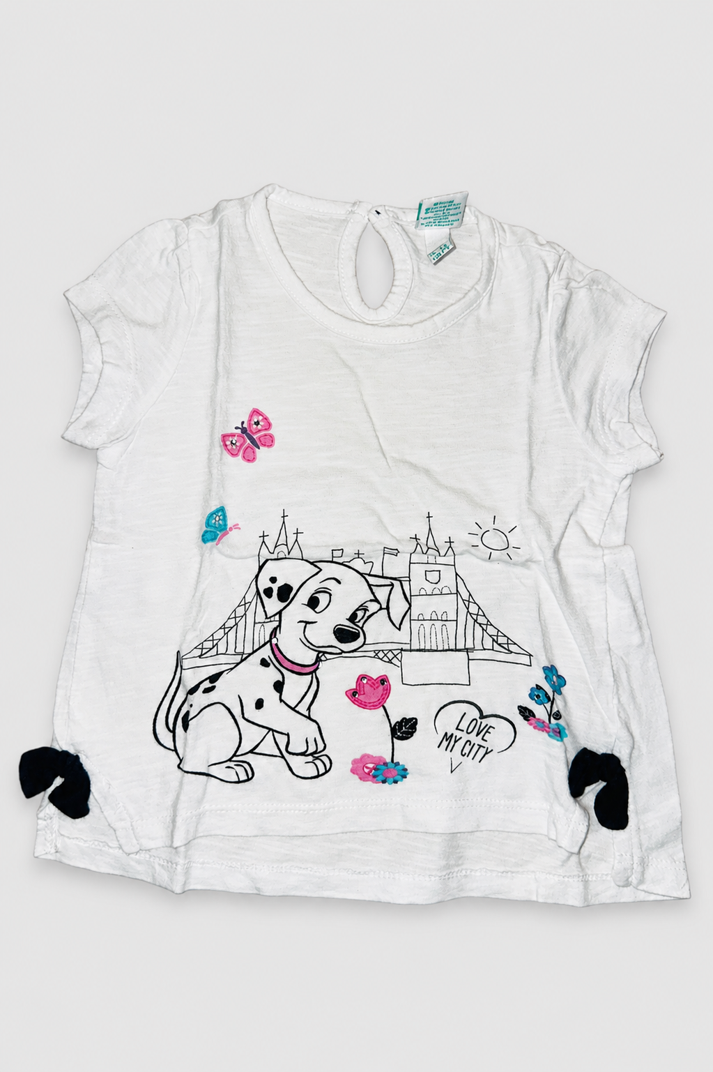 Seconde main – T-shirt blanc dalmatien et papillons