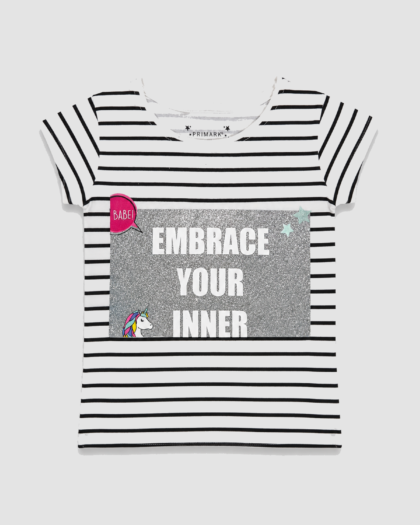 Seconde main – T-shirt rayé à motif licorne scintillant