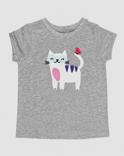 Seconde main – T-shirt gris à chat et papillon