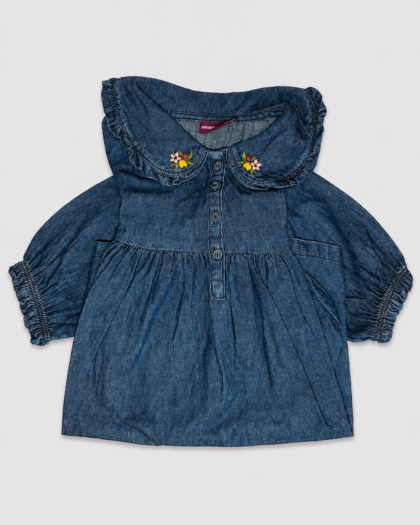 Seconde main – Robe en jean à col brodé
