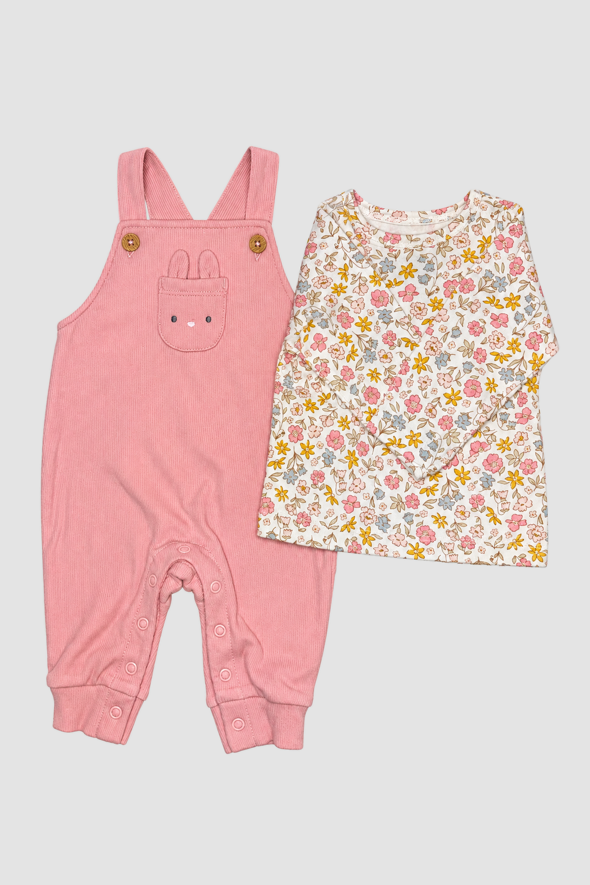 Salopette bébé rose lapin et haut fleuri 2 pièces - Carters (3 mois)
