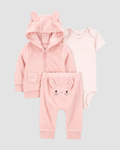 Ensemble bébé rose à capuche lapin 3 pièces - Carters (6 mois)