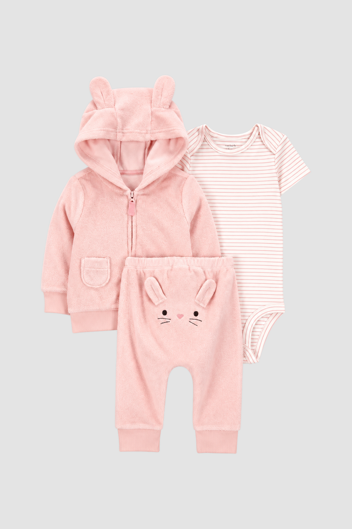 Ensemble bébé rose à capuche lapin 3 pièces - Carters (6 mois)