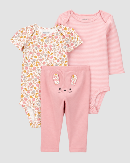 Ensemble bébé deux bodies et legging lapin 3 pièces- Carters (6 mois)