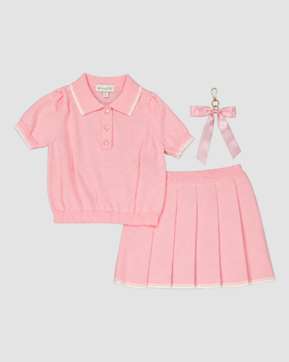 Ensemble fille rose avec polo et jupe plissée - Blossom BLVD - 4 ans