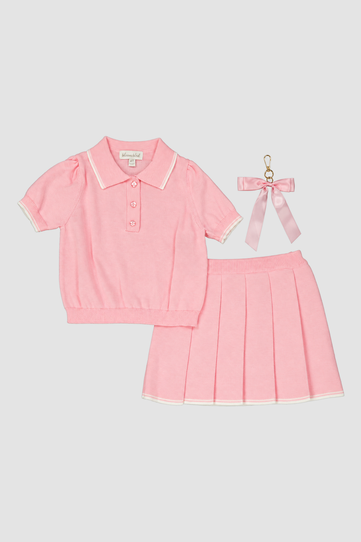Ensemble fille rose avec polo et jupe plissée - Blossom BLVD - 4 ans