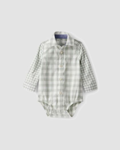 Body chemise bébé OshKosh gris et écru à carreaux