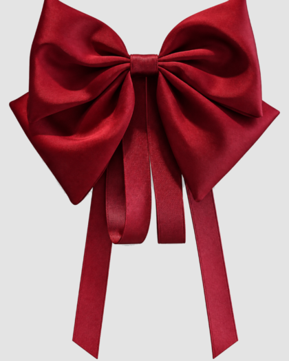 Barrette grand nœud en satin bordeaux