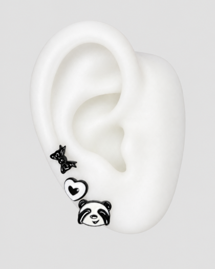 Lot de trois pins nœud, cœur et panda