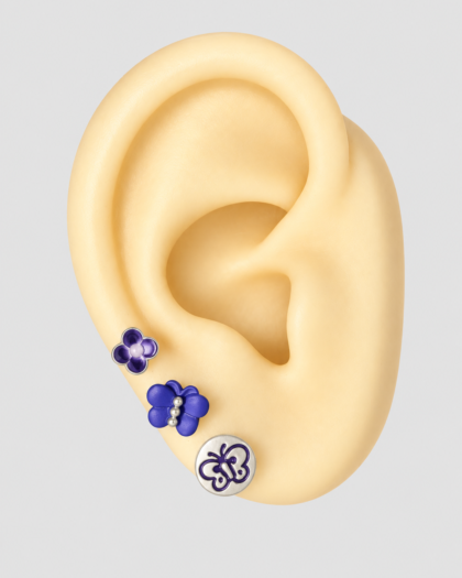Lot de 3 pins fleurs et papillon violets