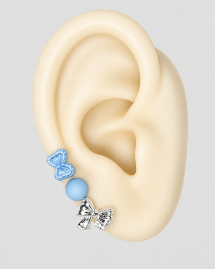 Lot de 3 pins bleu ciel et argent