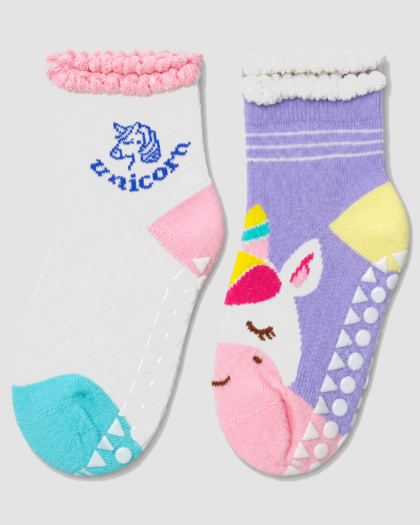 Chaussettes fantaisie licorne blanches et violettes - Lot de 2