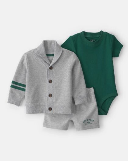 Ensemble bébé Carter’s Let’s Play avec gilet gris body vert et short