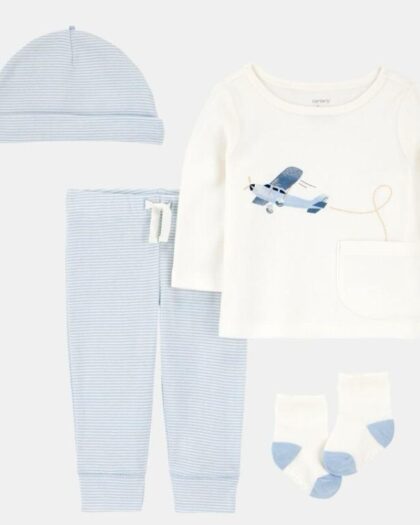 Ensemble bébé Carter’s 4 pièces motif avion bleu clair