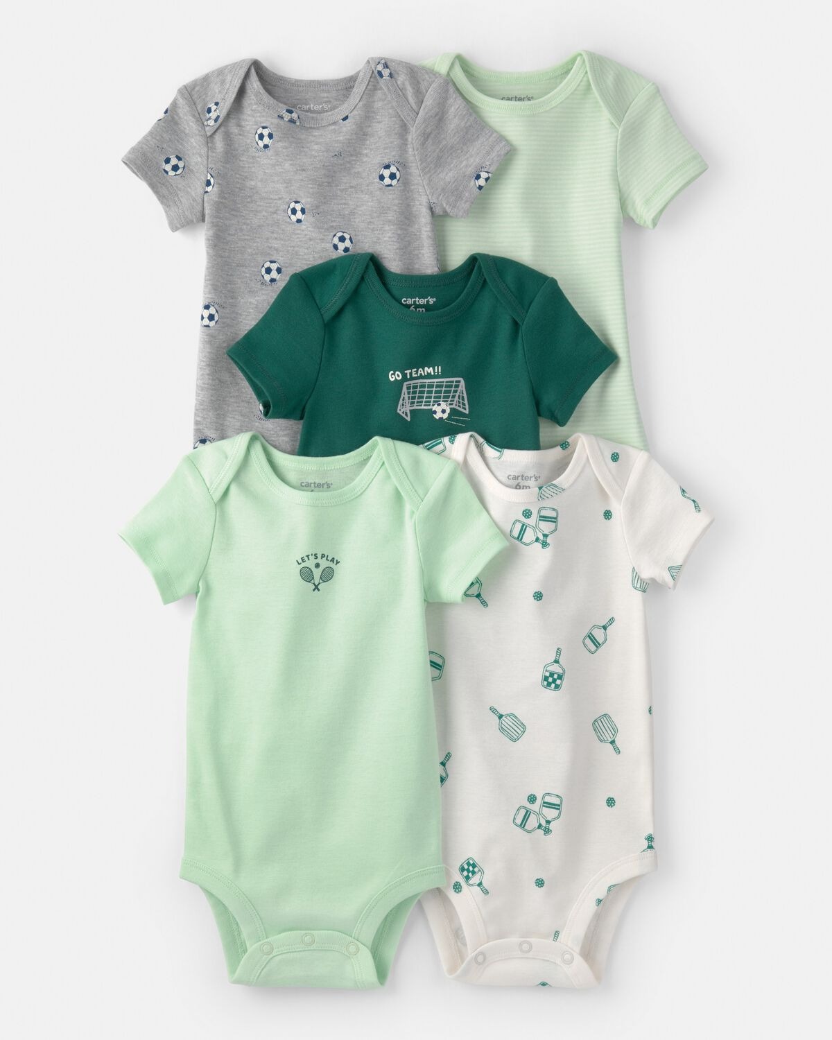 Lot de 5 bodies bébé Carter’s motifs sport verts et gris