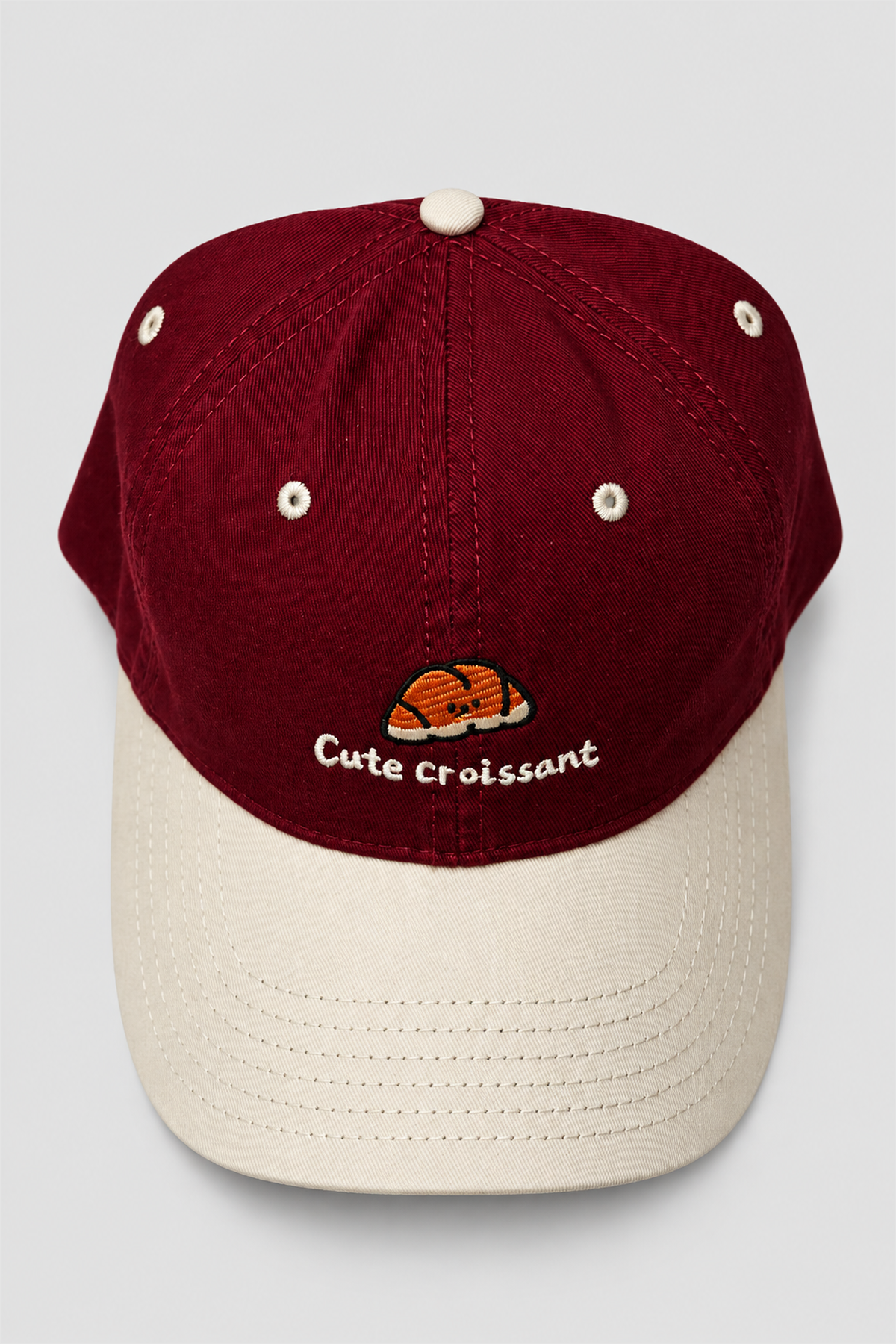 Casquette adolescent Cute Croissant bordeaux et grise – Image 2