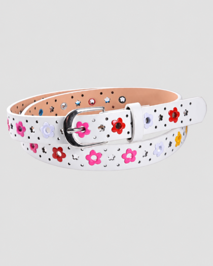 Ceinture fille fleurie blanche