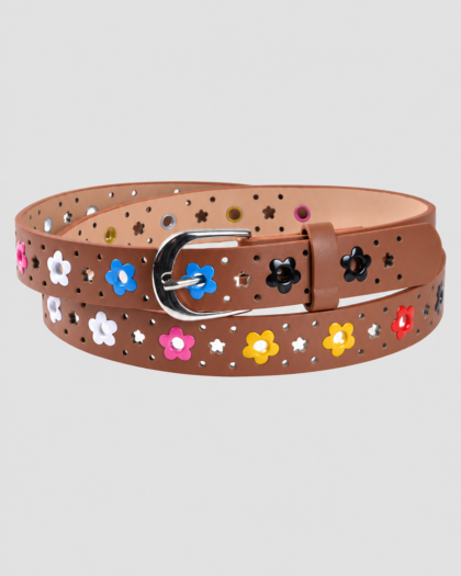 Ceinture fille fleurie marron